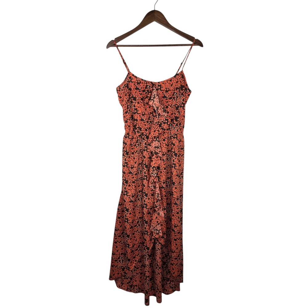 Collective Concepts Dress Womens S Orange Poly Floral Ruffle Boho High Low Midi